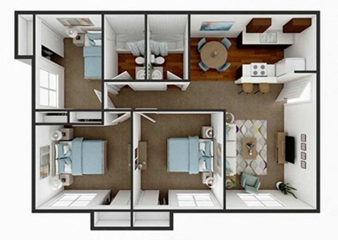 The Parker Apartments in Stephenville, Texas C1 3D Floor Plan